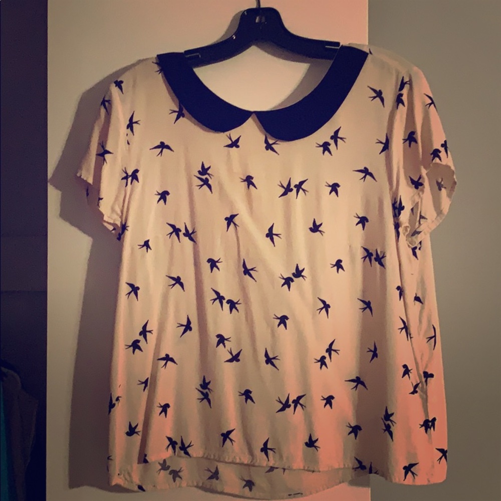 Retro blouse with birds